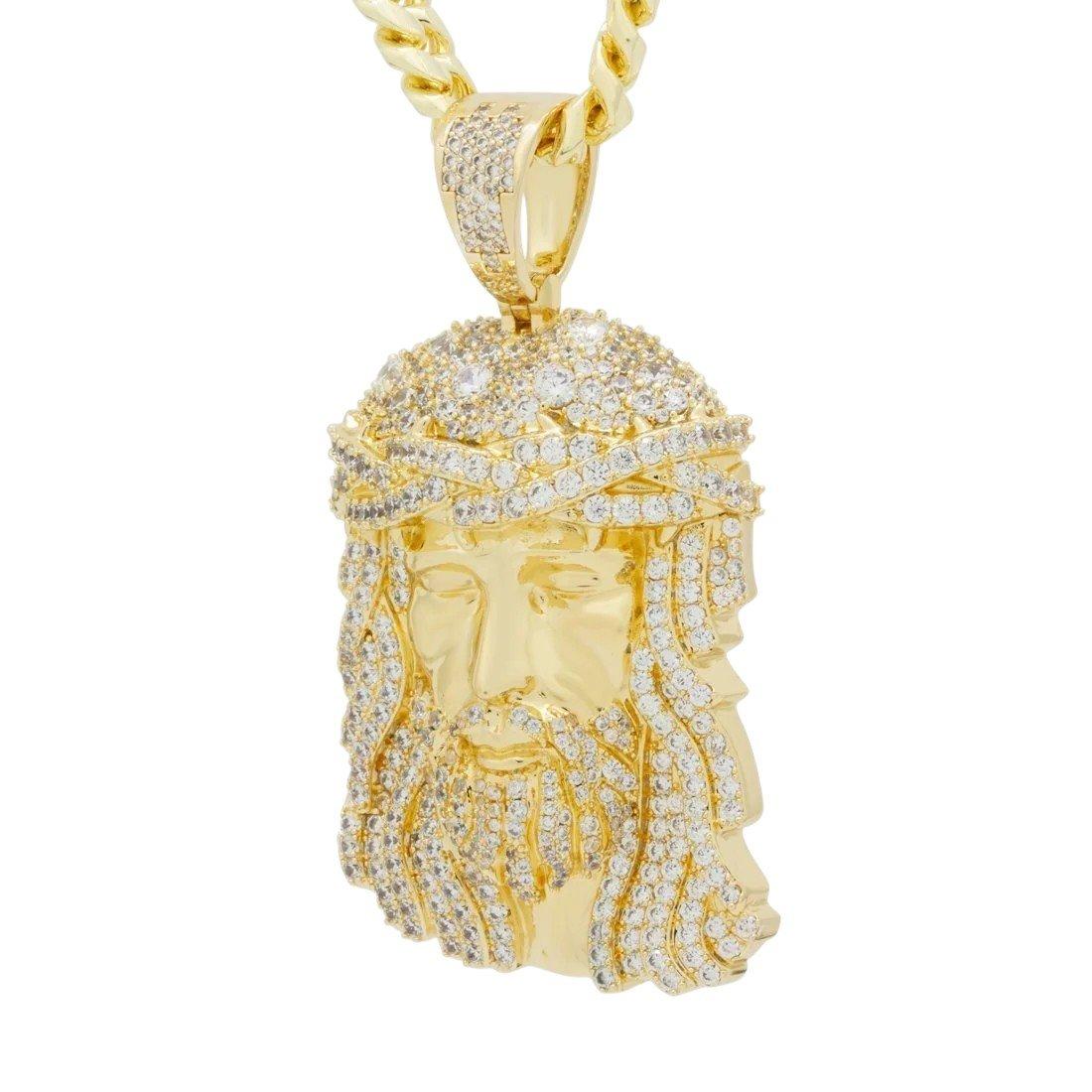 King Ice Christ Head 3.1" Necklace - GOLD